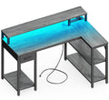 SUPERJARE 47 inch Reversible L Shaped Desk with LED Lights & Power Outlets, Computer Desk with Shelves & Monitor Stand, Gaming D