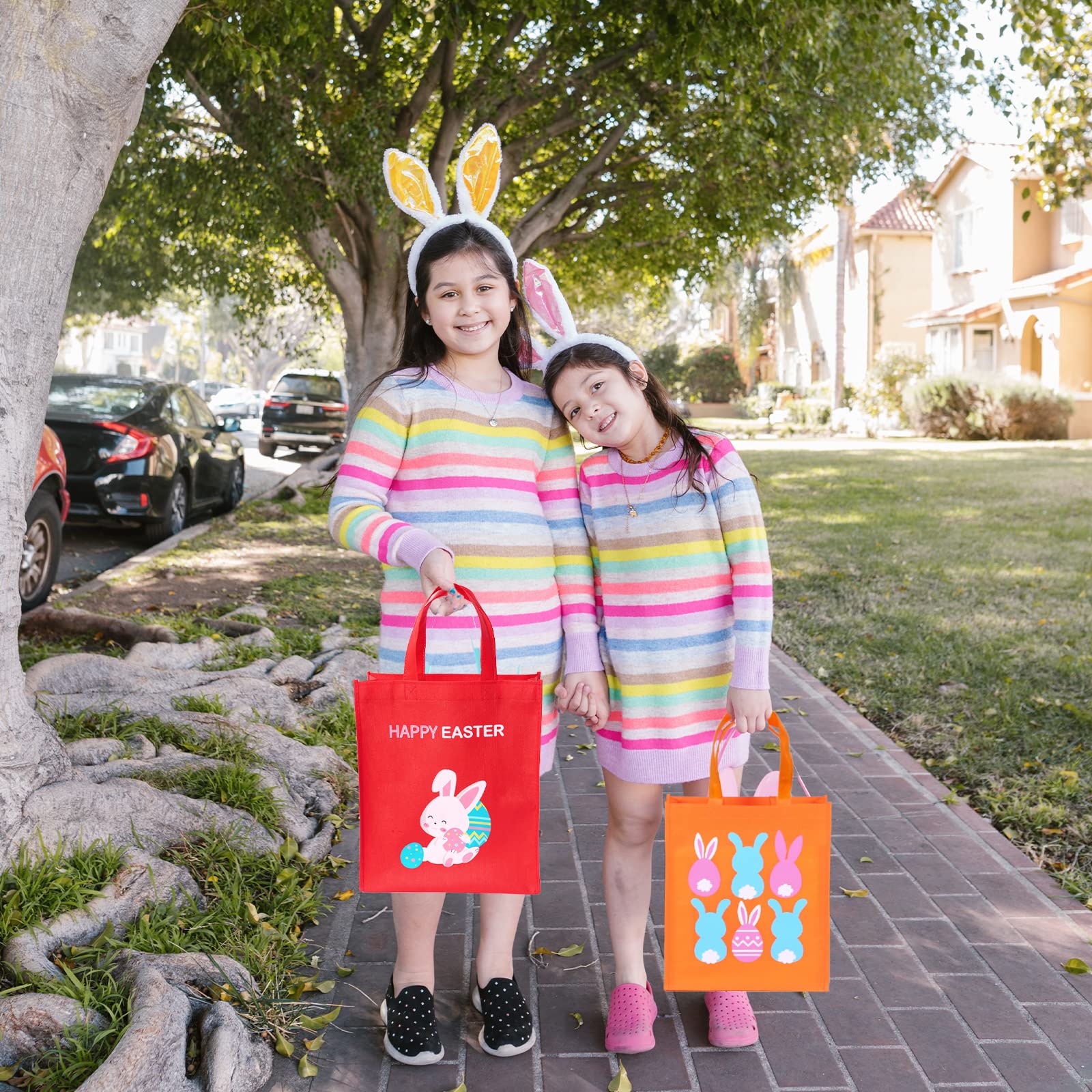 6 Pack Easter Gift Bags, Large Easter Bags With Handles, Easter Egg Bunny Treat Bags For Kids, Trick Bags Easter Kids Party Favo