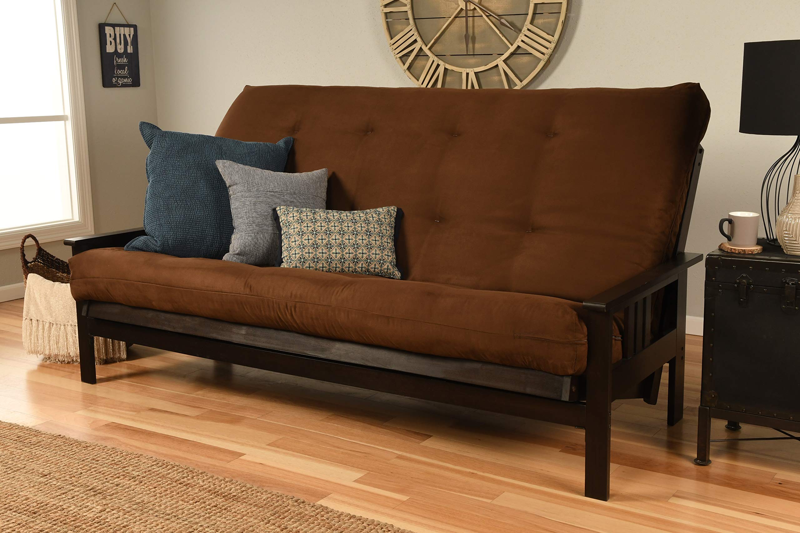 Kodiak Furniture Kf Monterey Queen Size Futon Set In Espresso Finish, Suede Chocolate