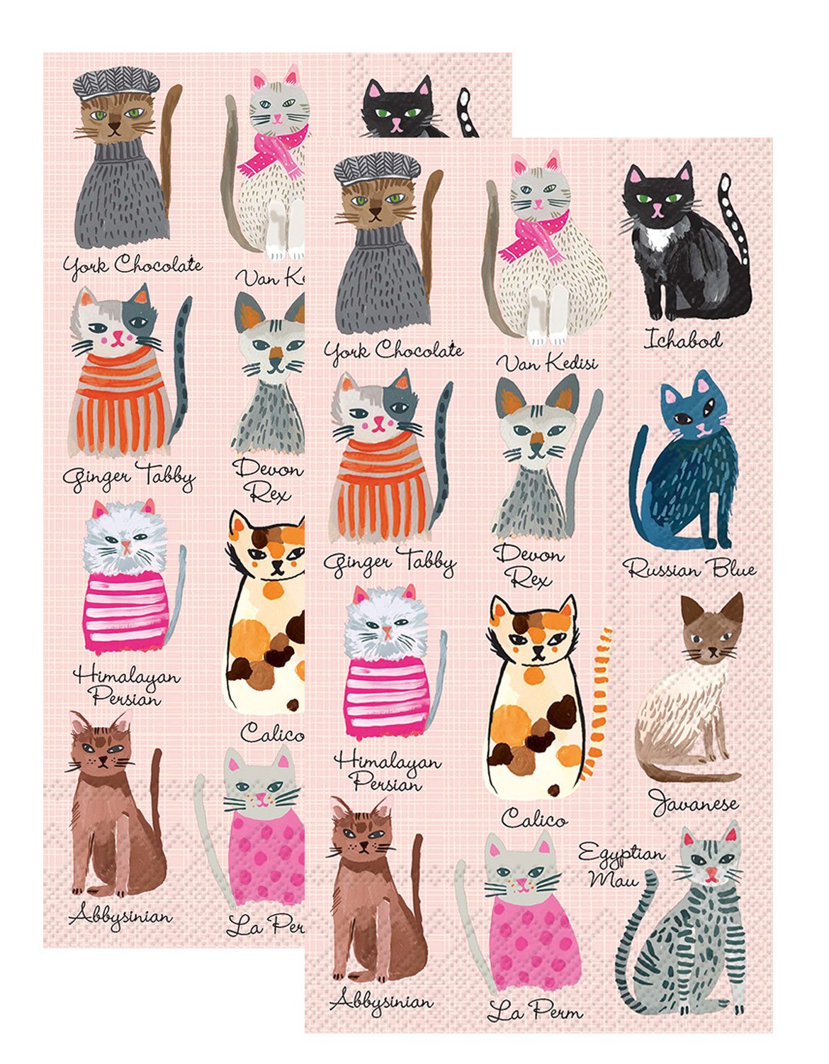 Ideal Home Range 3-Ply Paper Cool Cats, 16 Count Guest Towel Napkins Set of 2