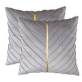 Tosleo Gray Velvet Throw Pillow Covers 16X16 Inch Pack Of 2 With Gold Leather Decorative Couch Pillowcases Luxury Modern Pillow
