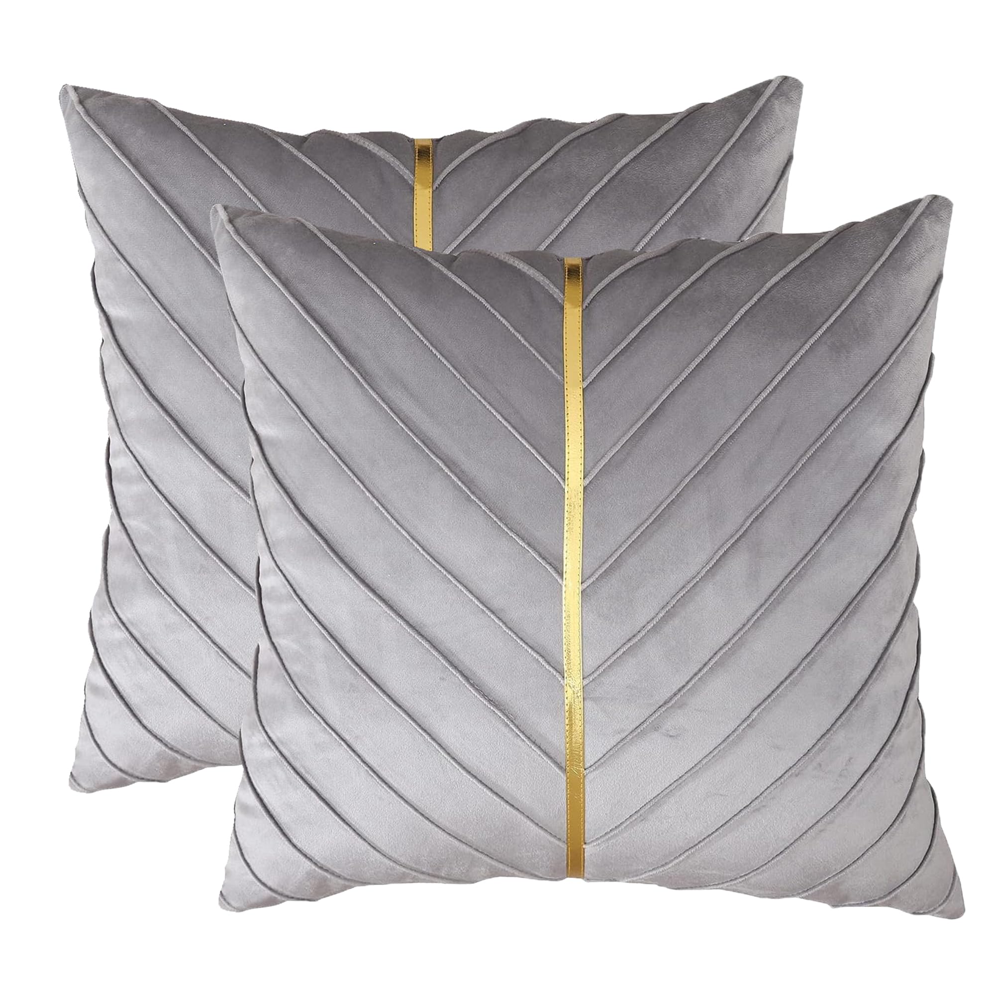 Tosleo Gray Velvet Throw Pillow Covers 16X16 Inch Pack Of 2 With Gold Leather Decorative Couch Pillowcases Luxury Modern Pillow