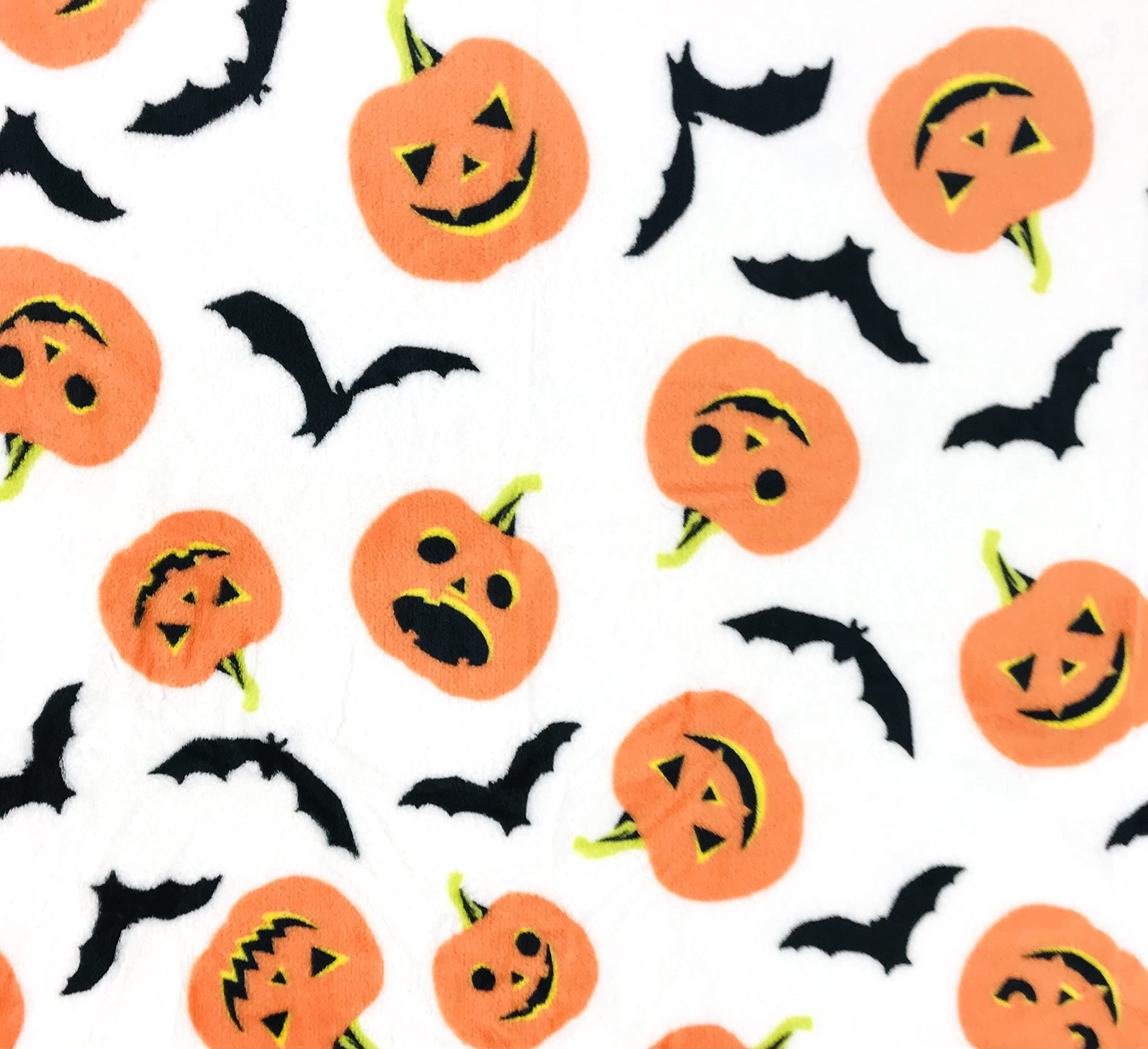 Serafina Home Throw Halloween Blanket: Fuzzy Happy Jack O'Lantern Pumpkins And Black Bat Print On Velvet Fleece For Sofa Bed Cou