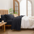 BESTOUCH Sheet Set 100% Washed Cotton Linen Feel Super Soft Comfortable Chic Lightweight 4 Pcs Home Bedding Set Solid Deep Black