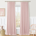 Baby Pink Blackout 102 Inch Long Curtains for Living Room, Farmhouse Textured Linen Pinch Pleat Thermal Insulated Boho Curtain 2