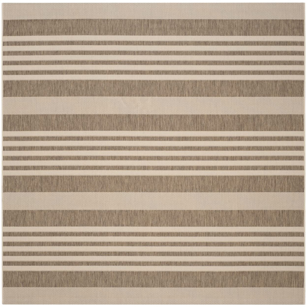 SAFAVIEH Courtyard Collection 4' Square Brown/Bone CY6062 Stripe Indoor/ Outside Waterproof Easy cleansingPatio Backyard Mudroom