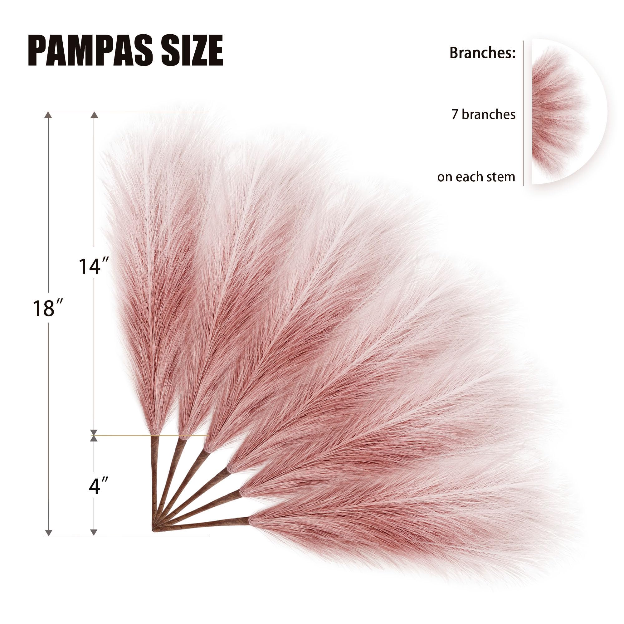 Tender Epoch 6 Pcs Faux Pampas Grass Arrangement - 18''/45Cm Artificial Fluffy Pompous Grass Stems For Boho Chic Home And Weddin