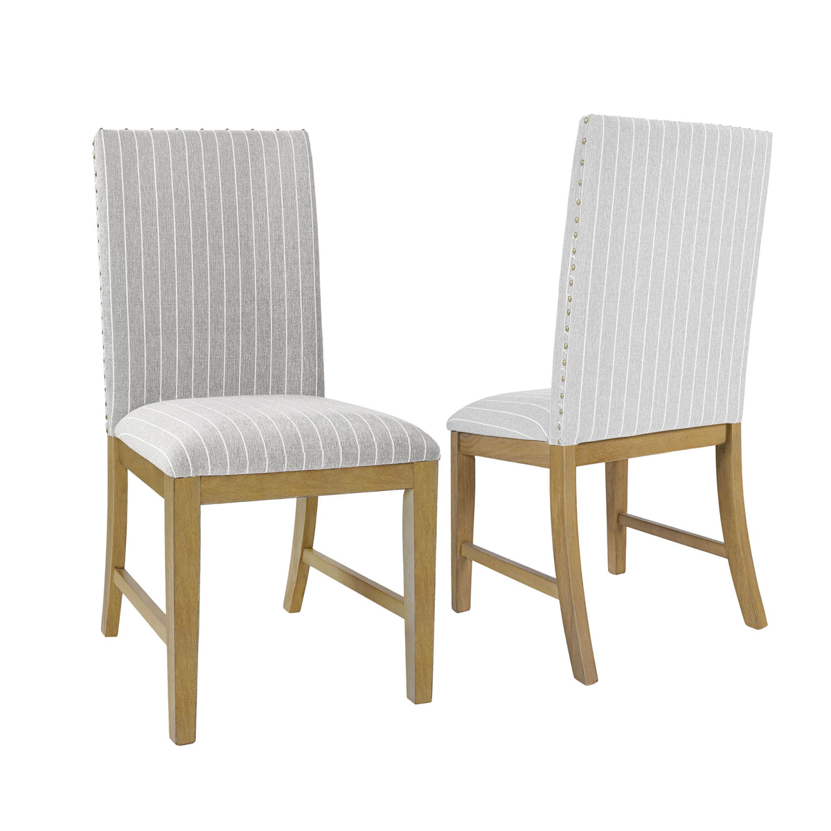 Homepop Upholstered Wood Apron Dining Chair - Light Gray Stripe (Set Of 2)
