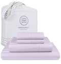 Threadmill 500 Thread Count Full-Size Damask Stripe, 4 Pc Luxury Cotton Bedding Set, Silky Smooth Lilac Sheets With 16' Elastic