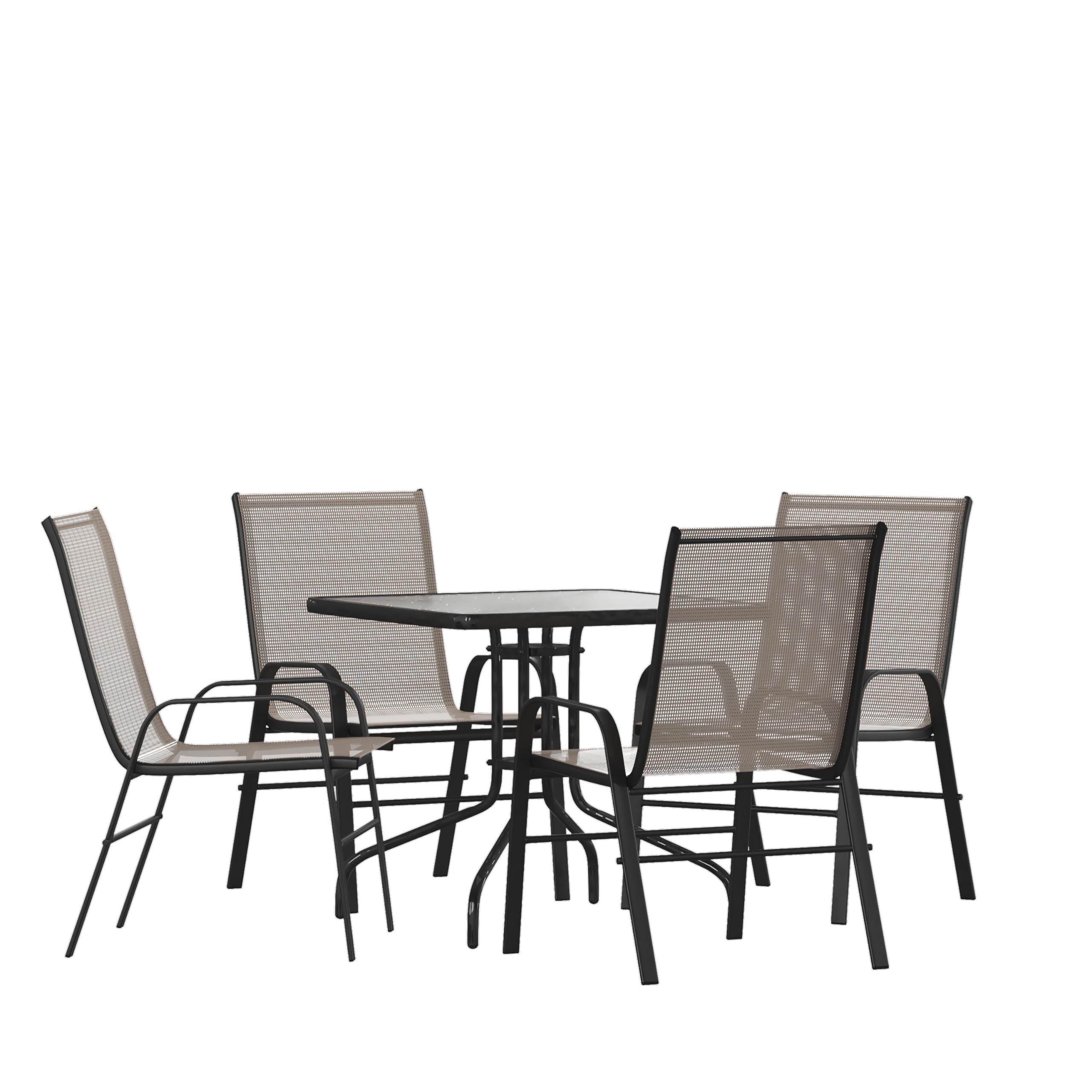 Flash Furniture Brazos 5 Piece Outdoor Patio Dining Set - 4 Brown Flex Comfort Stack Chairs - 31.5&Quot; Square Tempered Glass Patio Table