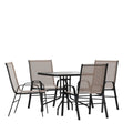 Flash Furniture Brazos 5 Piece Outdoor Patio Dining Set - 4 Brown Flex Comfort Stack Chairs - 31.5 Square Tempered Glass Patio T