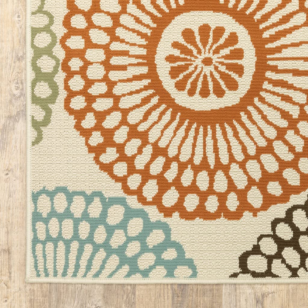 HomeRoots Polypropylene 4’x6’ Beige and Blue Medallion Indoor Outdoor Area Rug