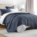 Horimote Home 100% Cotton Quilt Set Twin Size, Denim Blue Pre-Washed Bedspreads Coverlet Set In Geometric Pattern, Cozy Lightwei