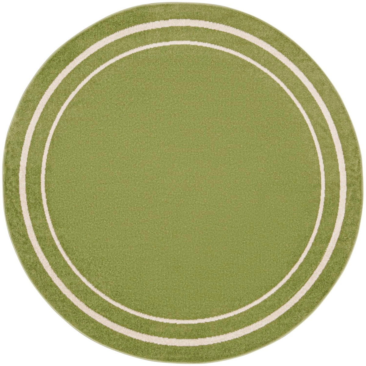 Nourison Essentials Indoor/Outdoor Solid Bordered Green Ivory 6' X Round Area Rug, Easy Cleaning, Non Shedding, Bed Room, Living