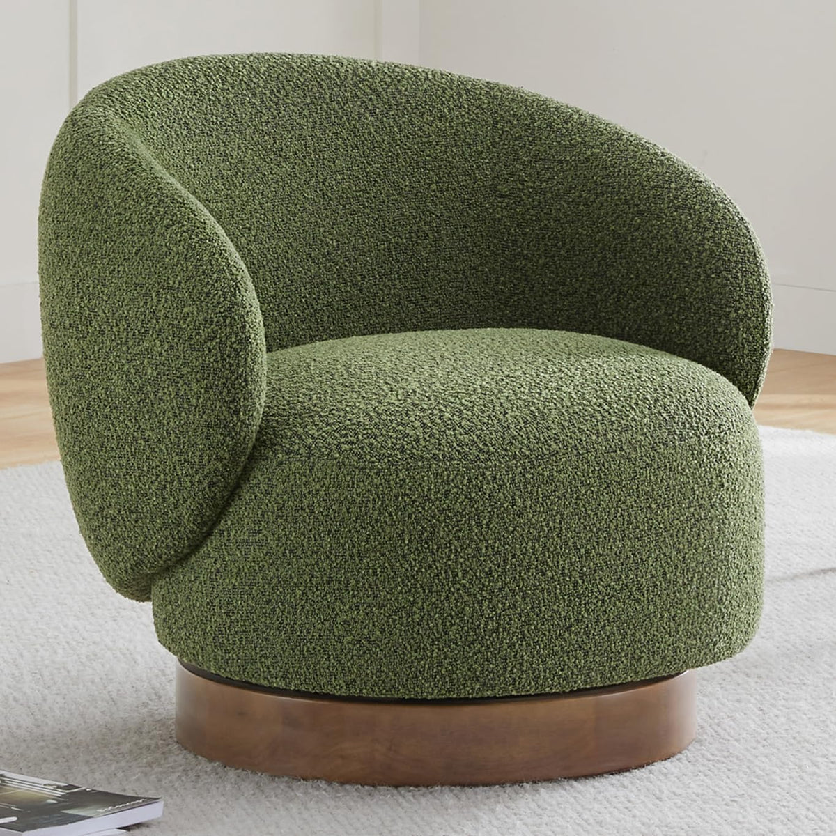 Kislot Swivel Accent Chair Round Barrel Armchair Upholstered Performance Fabric For Living Room Bedroom Waitingroom,1 Pcs,Moss G