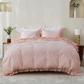 Simple&Opulence Kids 100% Organic Cotton Full Duvet Cover Ruffle 3Pcs(1 Comforter Cover 2 Pillowcases) Cute Lace Vintage Boho Sh