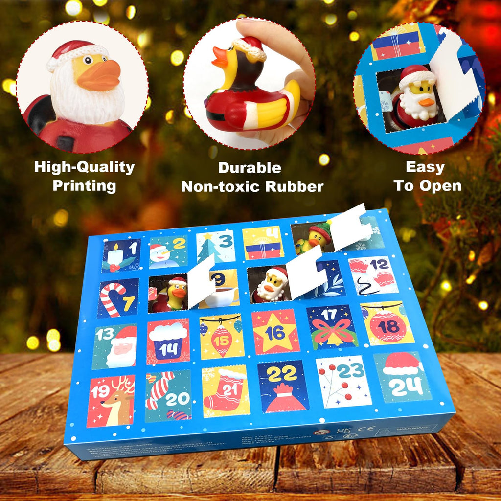 Christmas 24 Days Countdown Kids Advent Calendar 2023 With 24 Rubber Ducks For Decoration, Christmas Party Favor Gifts For Boys,