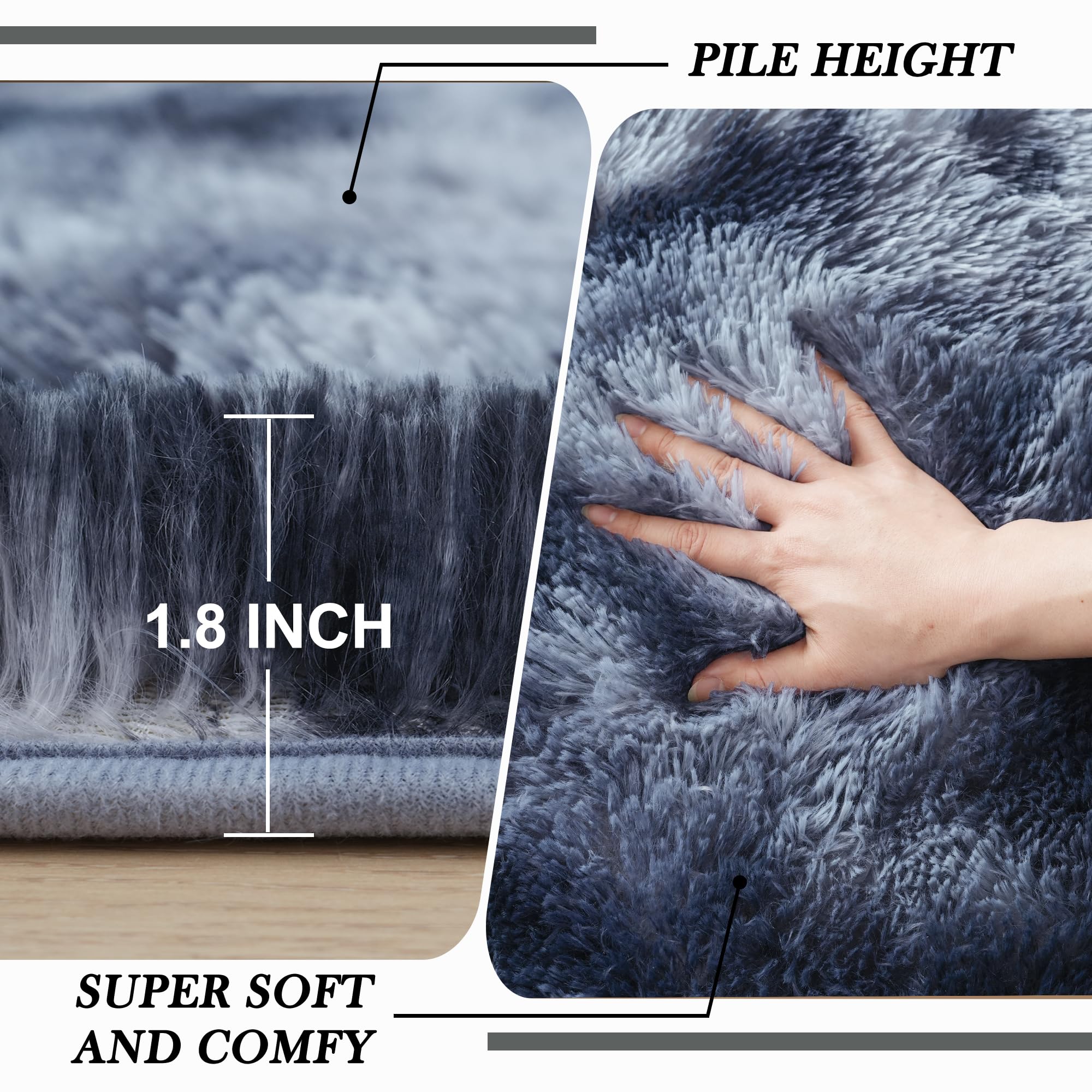 Fluffy Area Rug Living Room: Grey Shag Rug 6X9 Plush Rugs For Living Room - Large Fuzzy Soft Carpet (Tie-Dyed Dark Gray, 6X9 Fee