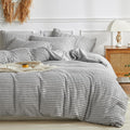 Warmdern Boho Duvet Cover Set King Size,Grey Striped Duvet Cover Microfiber Bedding Set,3Pcs Ultra Soft Breathable Lightweight T