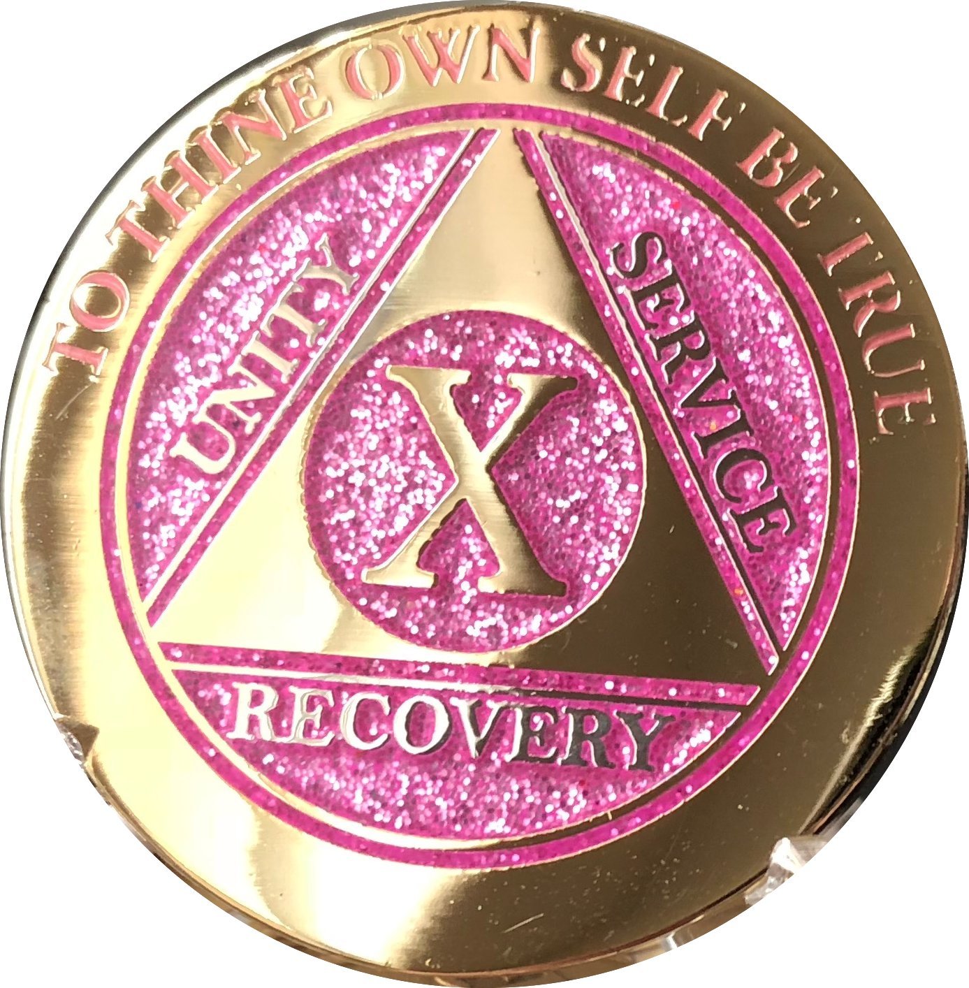 10 Year Elegant Glitter Pink Gold Silver Bi-Plated Aa Medallion Chip X