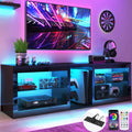 Vinctik 6&Fox High Gloss LED TV Stands w/Power Outlet,60,000-Colors Lighting for 55 60 65inch TV,Modern Black LED Entertainment 