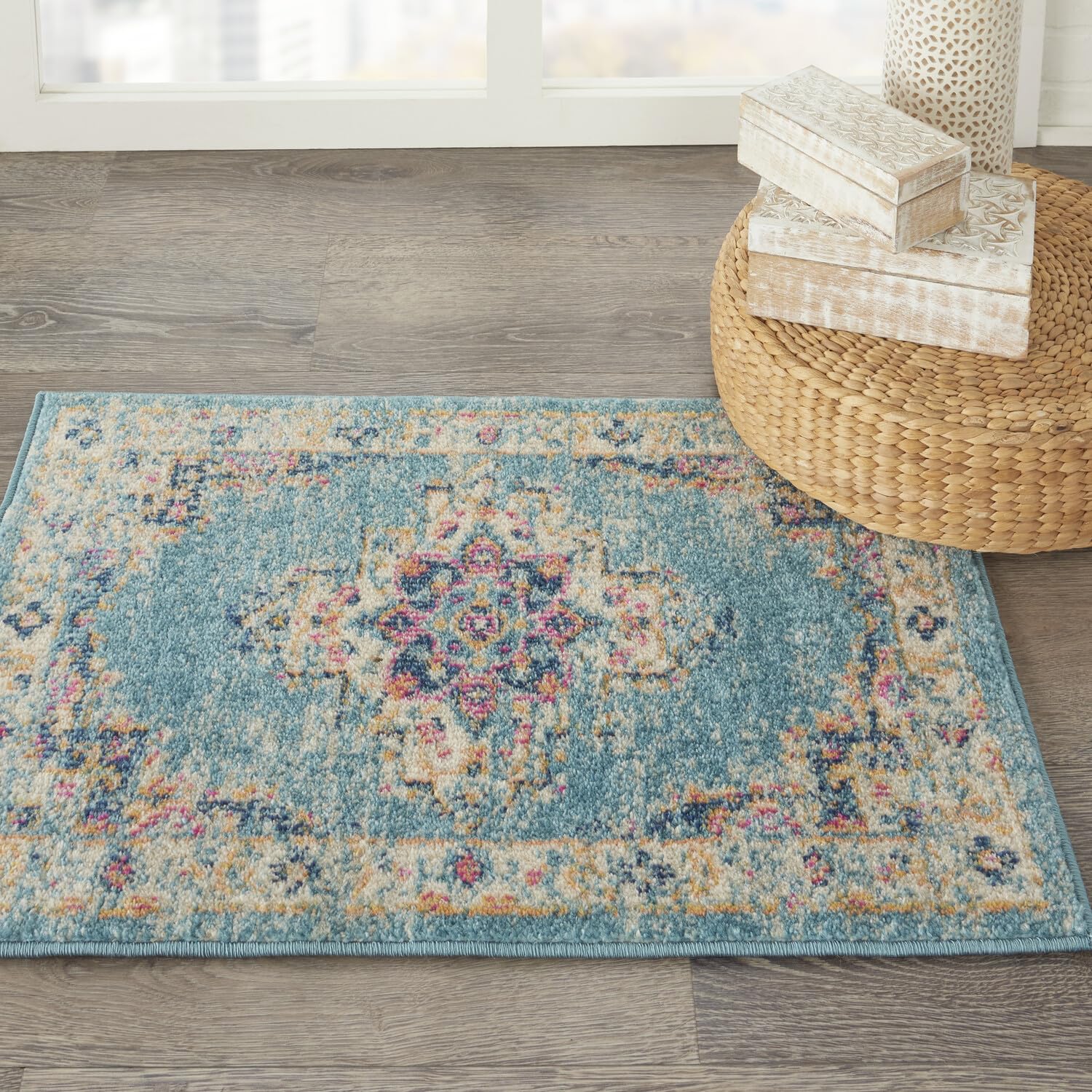 Nourison Passion Light Blue 1'10' X 2'10' Area Rug, Boho, Traditional, Easy Cleaning, Non Shedding, Bed Room, Living Room, Hallway, (2' X 3')