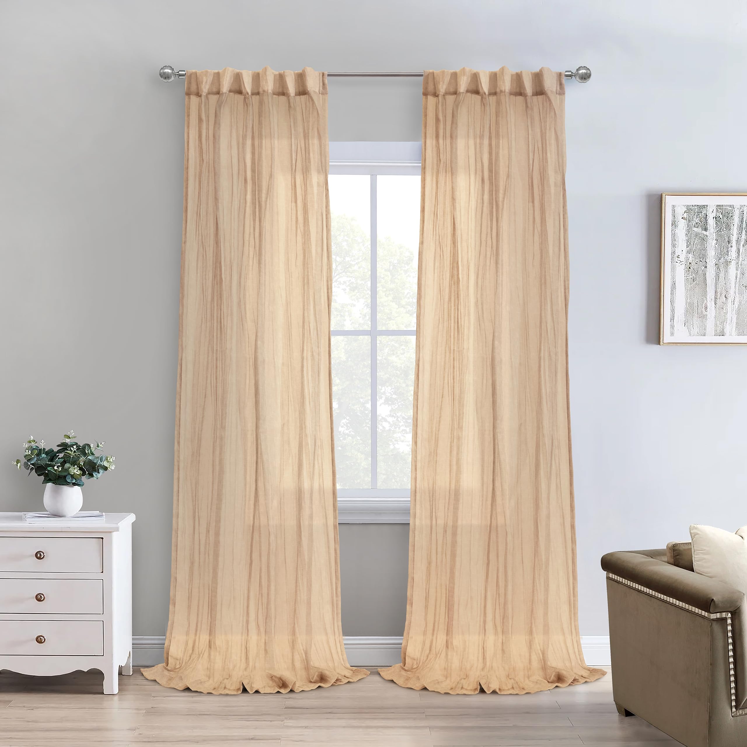 Richmark International Paloma Sheer Dual Header Curtain Panel 52 x 95 in Apricot