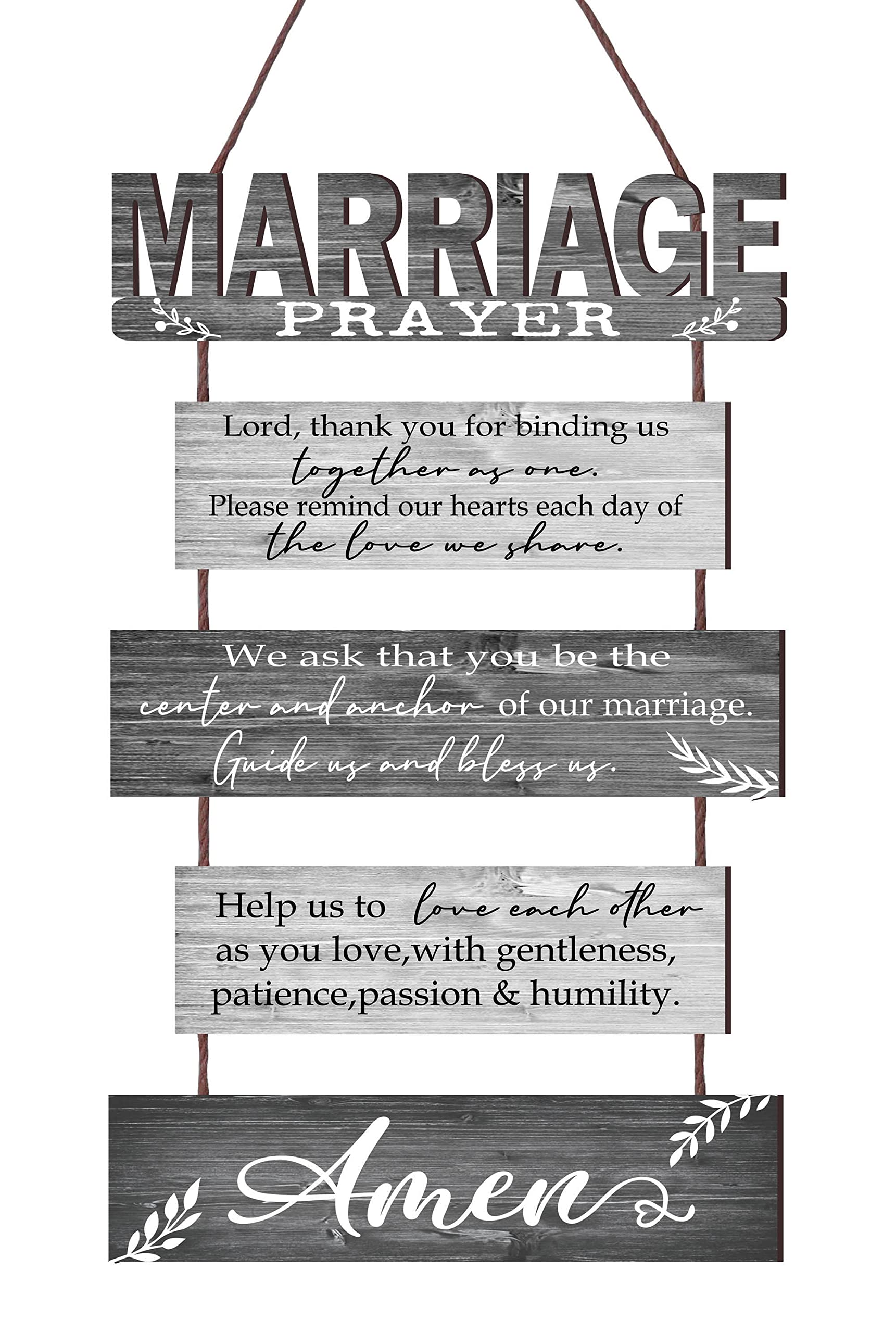 Buecasa Marriage Rustic Sign with 5pcs Panels Strung Together - Bridal Shower Gift for Couples Wife Husband - Christian Religiou