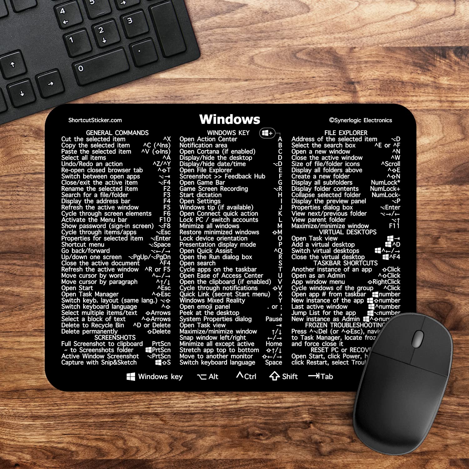 Synerlogic Windows Pc Ultimate Keyboard Shortcut Reference Guide Mousepad -Premium Laminated Non-Slip Rubber