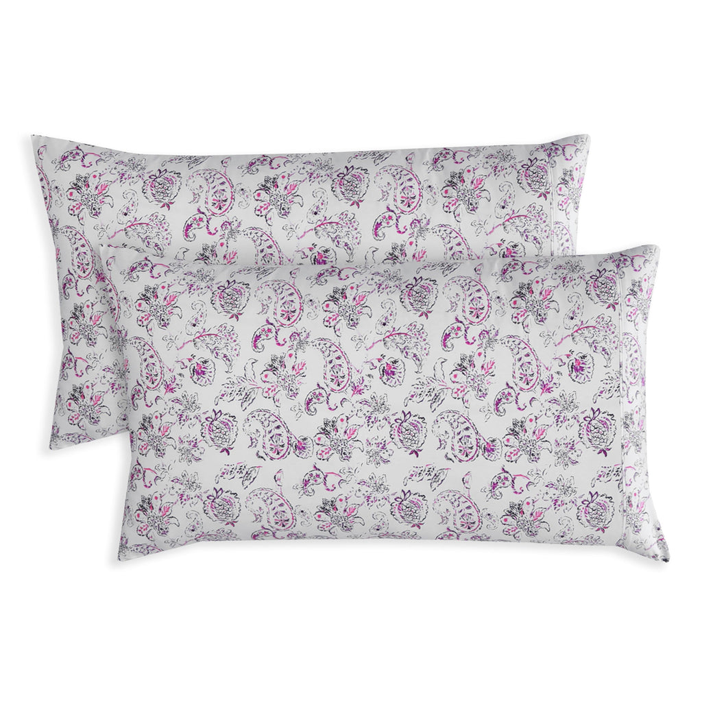 Elegant Comfort Ultra Soft Set Of 2 Floral Print Pillowcases - 1500 Premium Hotel Quality Microfiber, Soft And Smooth Envelope Closure 2-Piece Pillow Covers - King, Paisley Purple