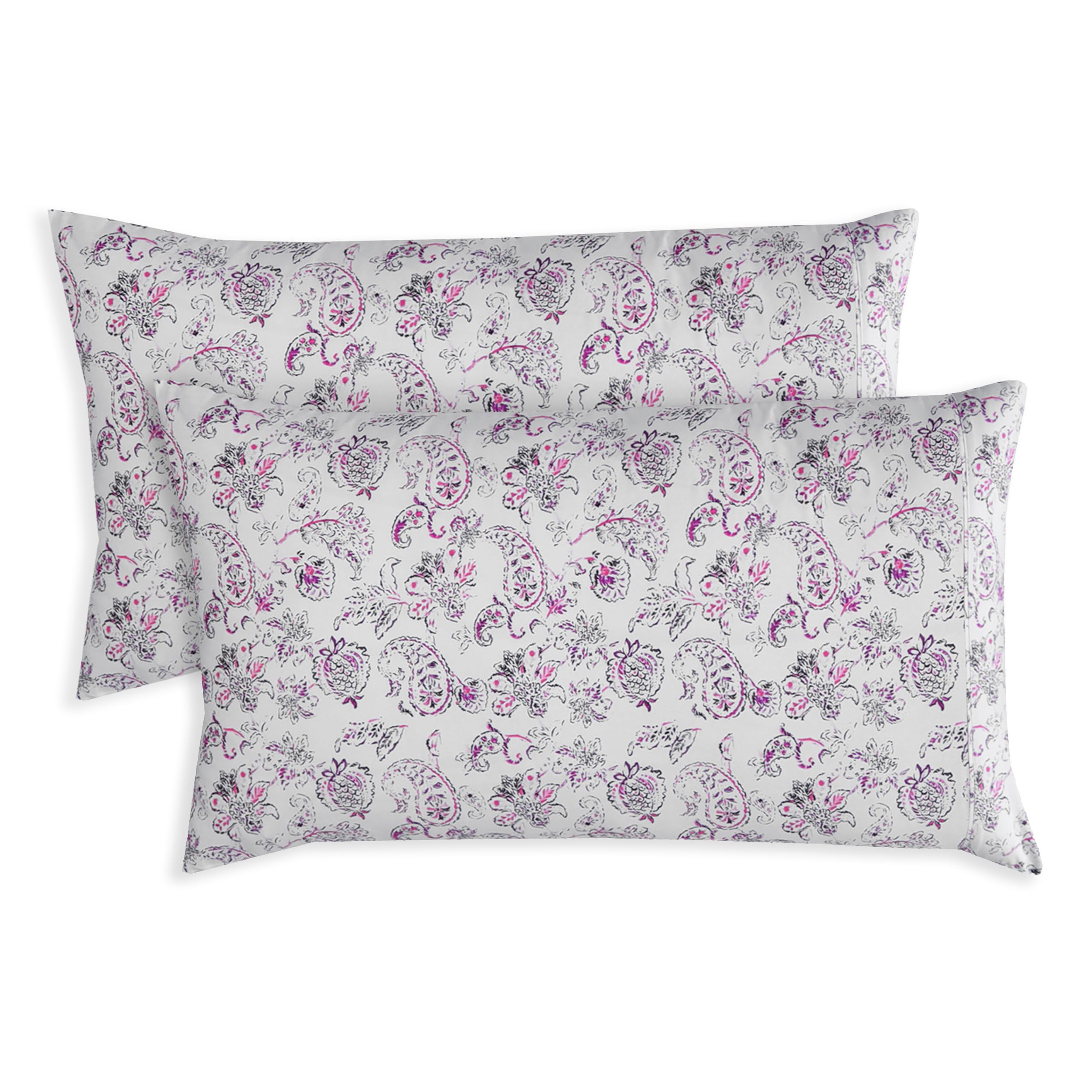 Elegant Comfort Ultra Soft Set Of 2 Floral Print Pillowcases - 1500 Premium Hotel Quality Microfiber, Soft And Smooth Envelope Closure 2-Piece Pillow Covers - Standard/Queen, Paisley Purple