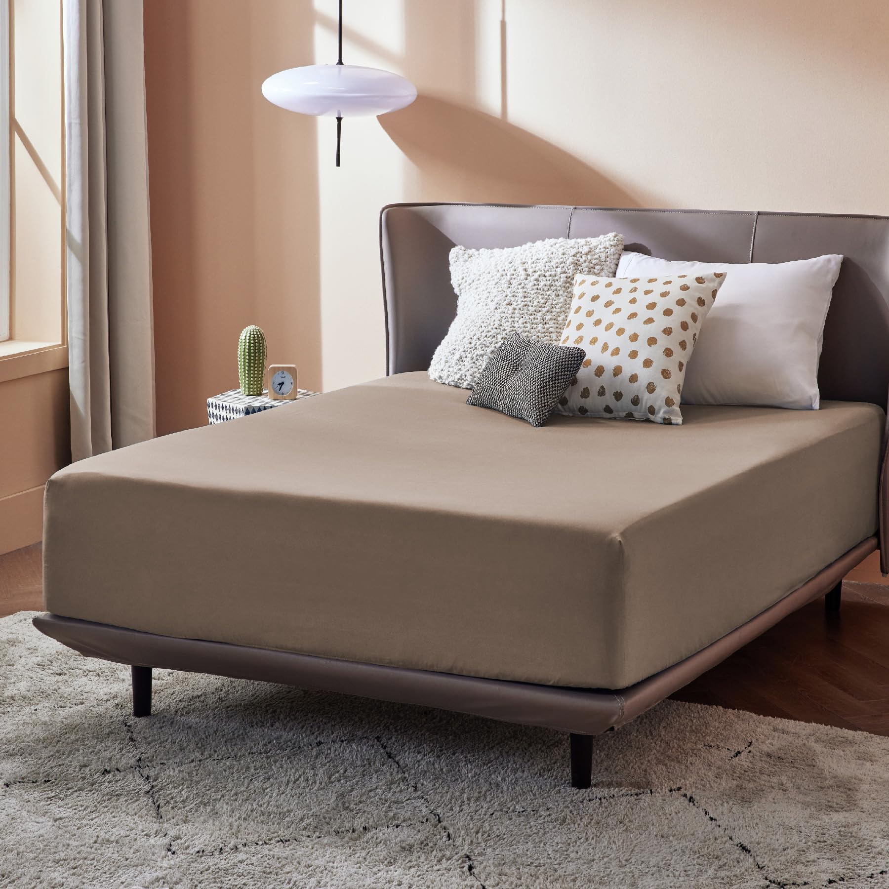 Bedsure Twin Fitted Sheet Only - Brushed Microfiber Bed Sheets, Ultra Soft & Breathable, Fade Resistant & Easy Care (Khaki, 39X75+16 Inches, 1 Piece)