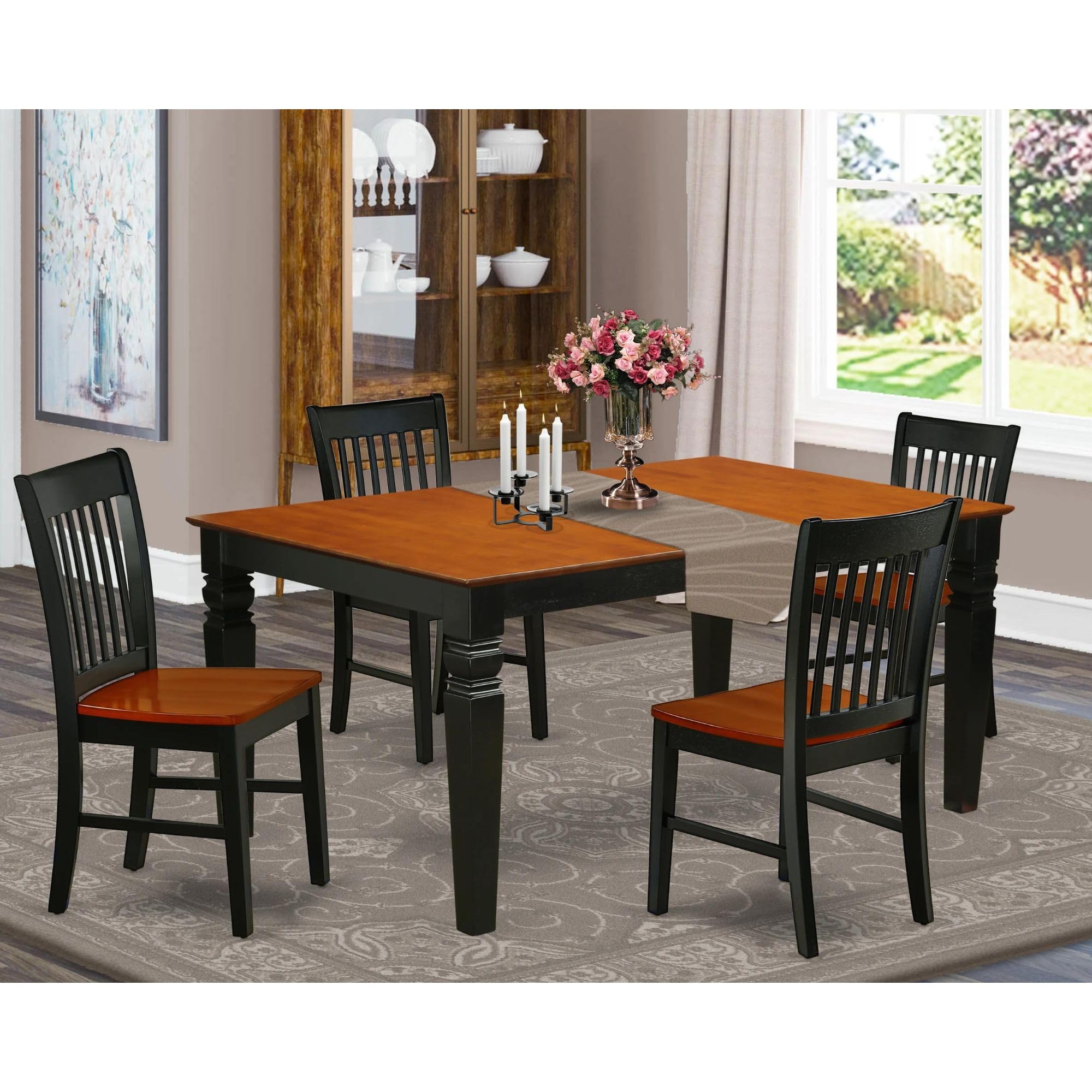 East West Furniture Weno5-Bch-W 5 Piece Kitchen Table Set For 4 Includes A Rectangle Dining Room Table With Butterfly Leaf And 4 Dining Chairs, 42X60 Inch, Black & Cherry