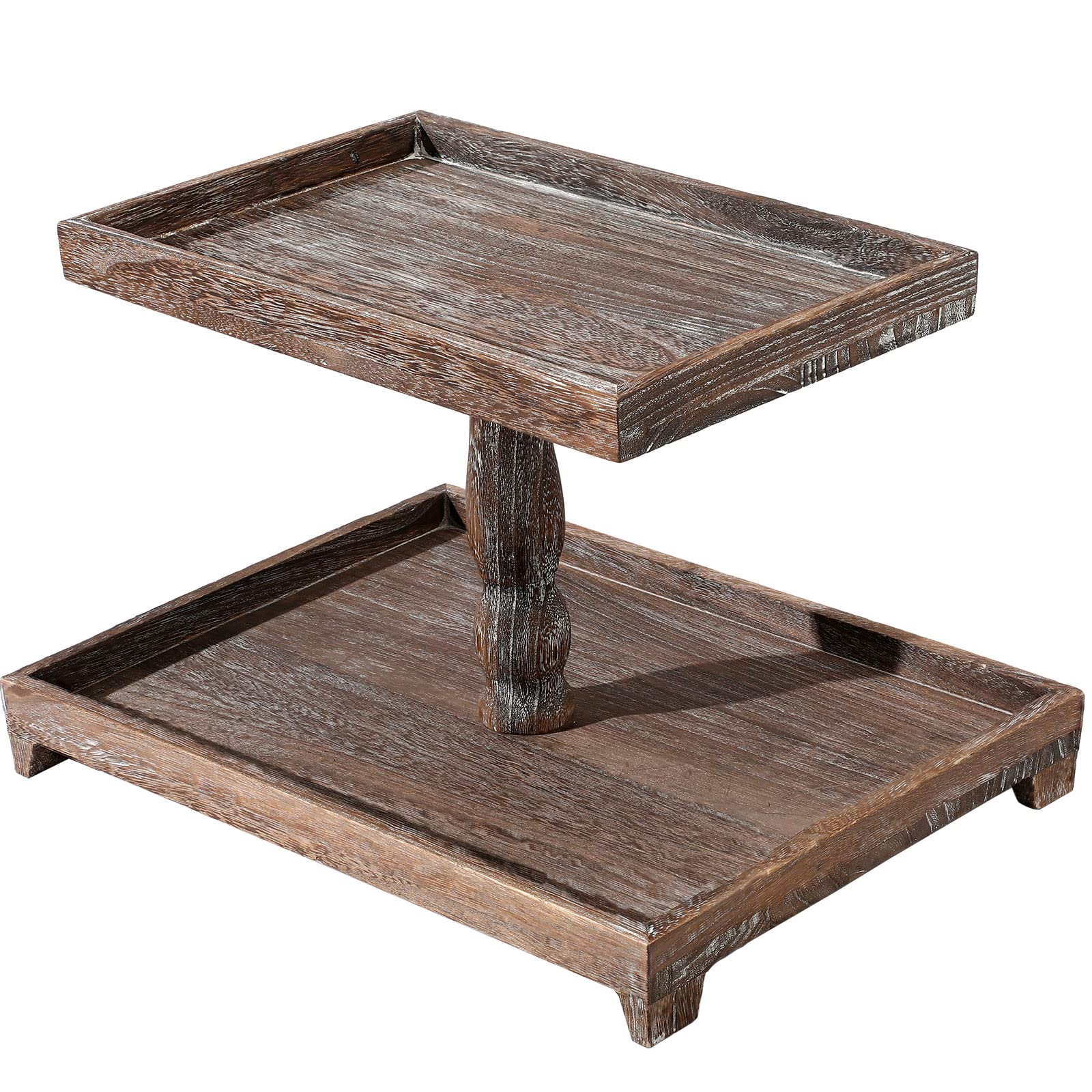 Farmhouse Tiered Tray Stand Wooden Rustic 2 Tier Tray Stand Rectangular Tray Serving Two Tiered Tray Stand for House Kitchen Cak