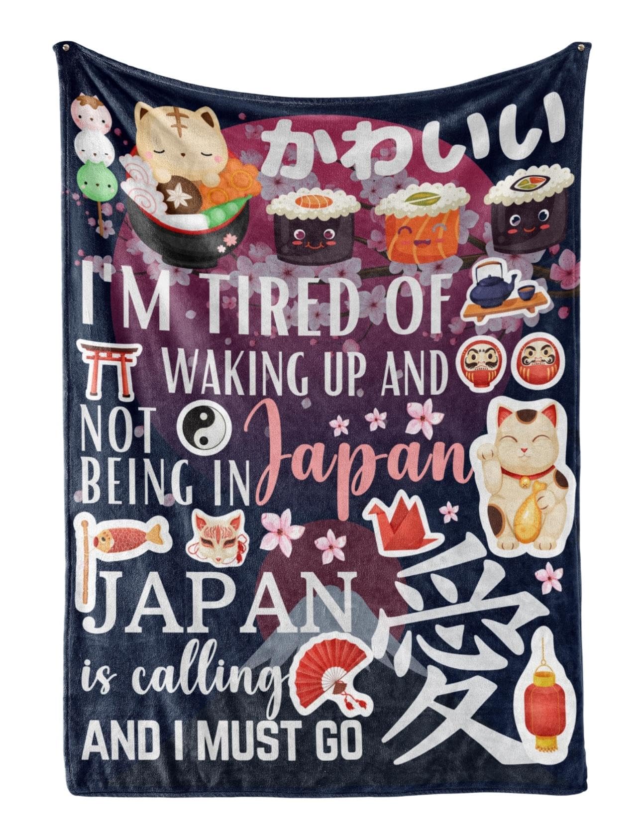 Huglanket Japanese Gifts Throws For Women Men, Flannel Blanket For Japanese Culture Lovers Anime Gift For Birthday, Christmas (5