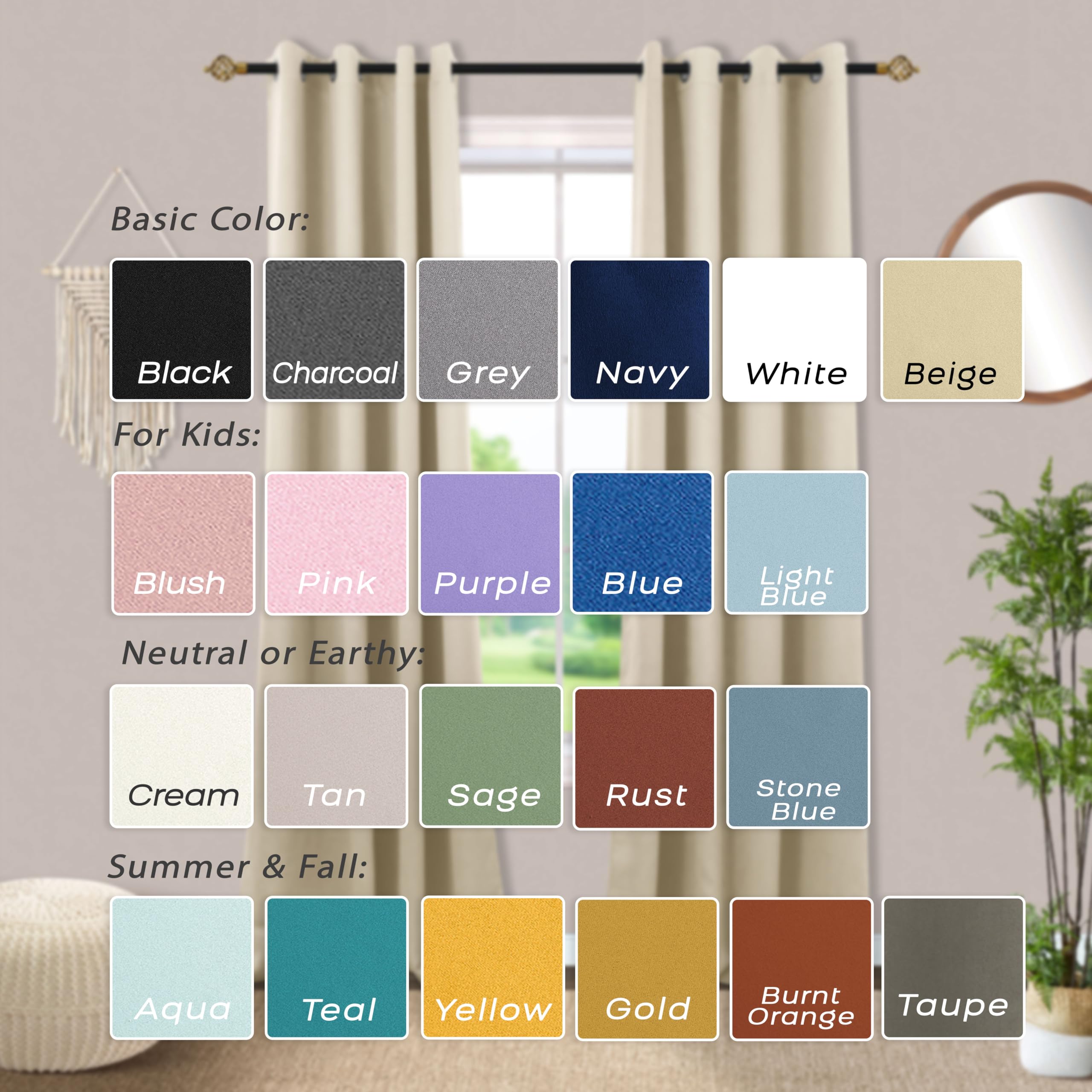 Mrs.Naturall Biscotti Beige Curtains 52X100 Inches Long For Dining Room 2 Panels Blackout Room Darkening Curtain For Bedroom