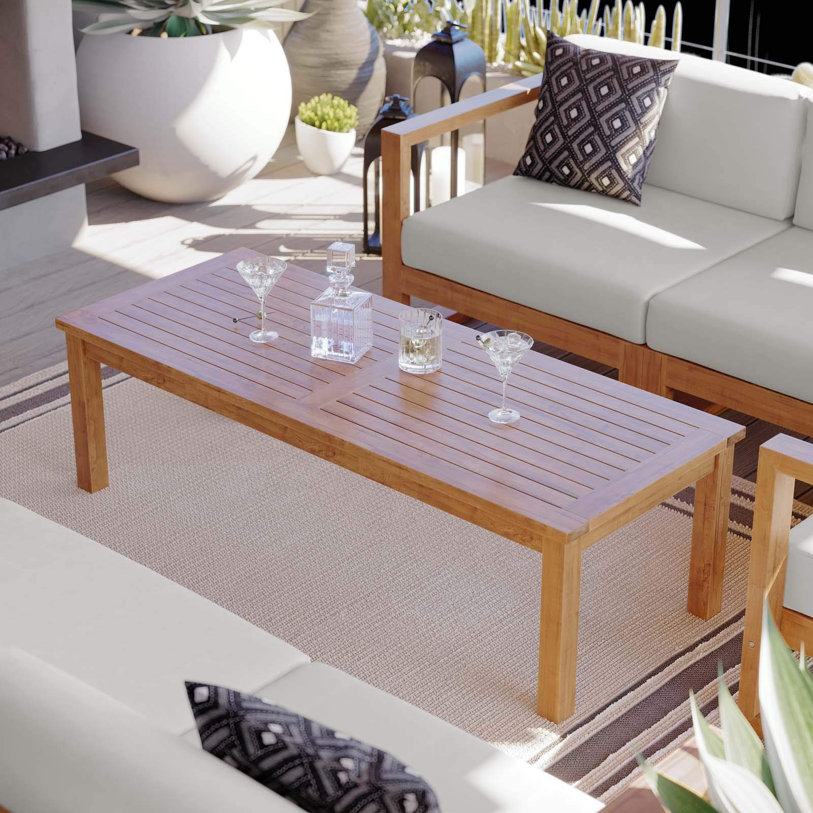 Modway Eei-4122-Nat Upland Patio Teak Wood Coffee Table, Natural
