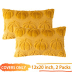 Cosibono Pumpkin Fall Decorative Throw Pillow Covers 12'X20', Set Of 2 Mustard Yellow Soft Faux Fur Pillow Covers For Autumn H