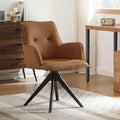 Art Leon Swivel Desk Chair - Faux Leather Upholstered Office Chair No Wheels, Mid Century Modern Armchair With Black Oak Wood Le