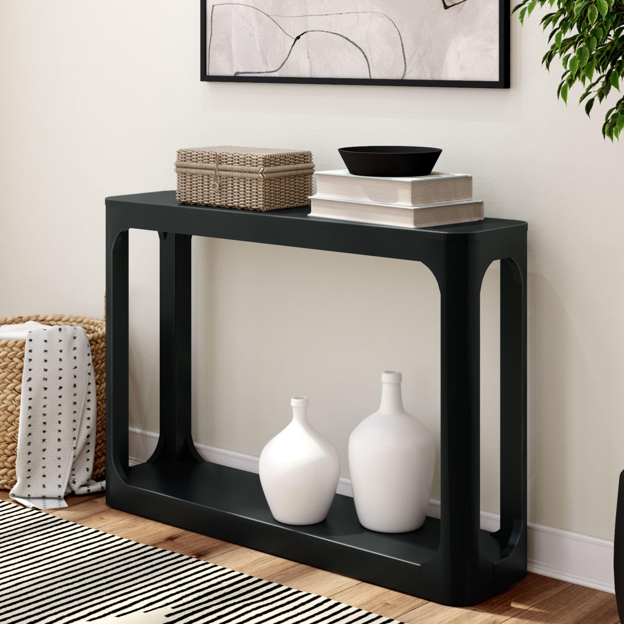 Plank+Beam Forma Console Table, 46 Inch, Solid Wood Sofa Table, Entryway Table For Hallway, Narrow Behind The Couch Table, Console Tables For Entryway, Living Room, Foyer, Easy Assembly, Black