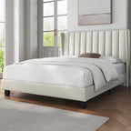 Yaheetech Queen Bed Frame Upholstered Platform Bed With Fabric Headboard, Wing Edge Design/Non-Slip And Noise-Free/Wooden Slats Support/No Box Spring Needed/Easy Assembly, Beige Queen Bed