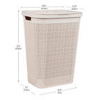 Mind Reader 60L Slim Laundry Hamper, Clothes Basket, Lid, Linen Design, Plastic, 18.25   L X 14.25   W X 23.5   H, Ivory