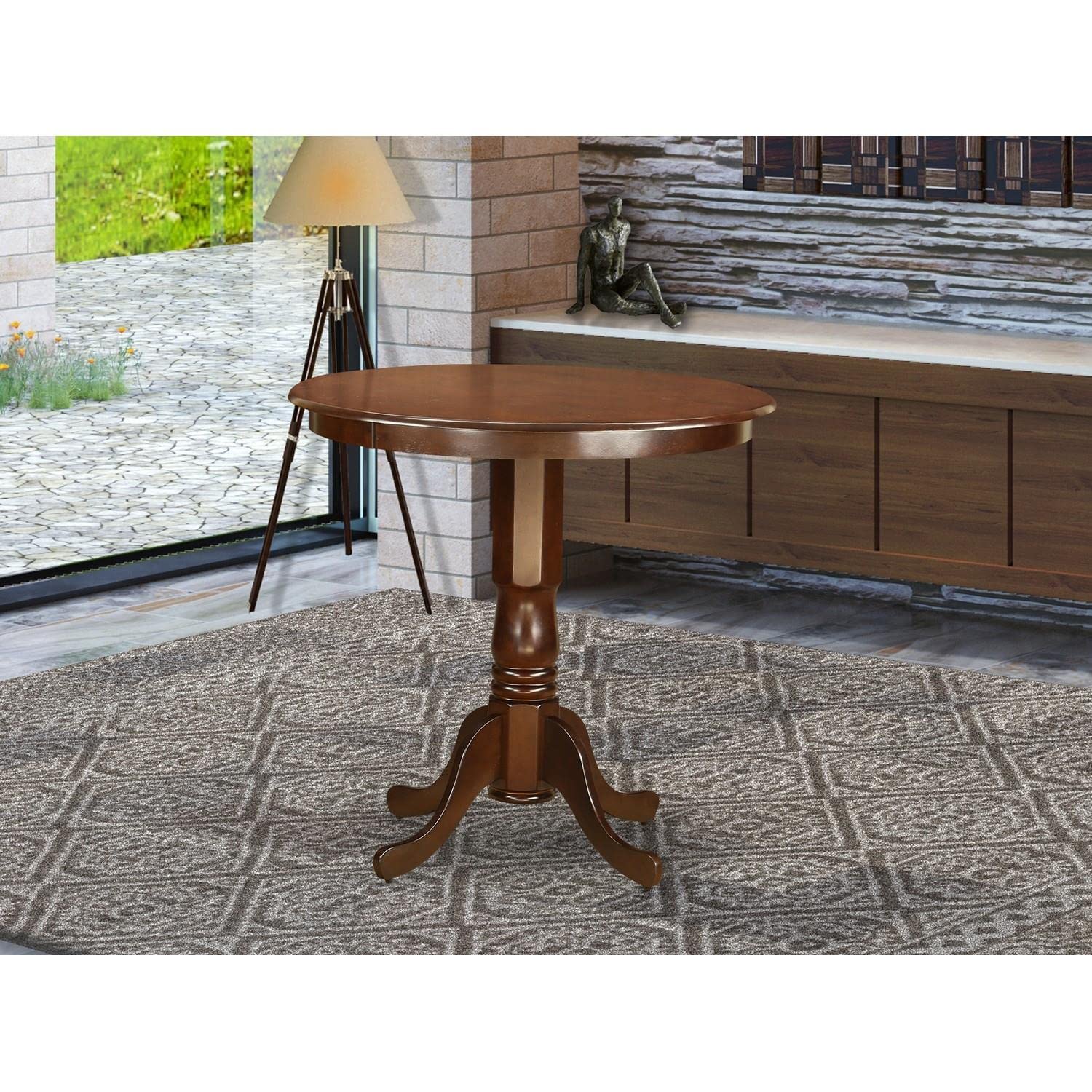 East West Furniture Jackson Counter Height Dining Round Dinner Table Top with Pedestal Base, 36x36 Inch, Mahogany