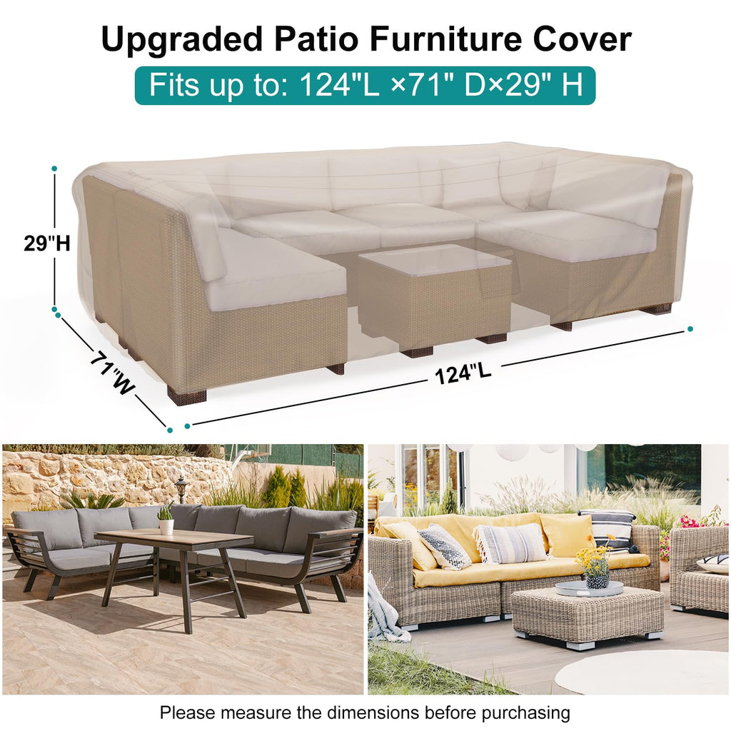 Brosyda Patio Furniture Set Cover Waterproof, Heavy Duty Furniture Covers For Outdoor Sectional Sofa Set Wicker Rattan Table Chair Rectangular,124'L×71'W×29'H,Brown