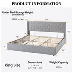 Sha Cerlin King Size Lift Up Storage Bed/Button Tufted Wingback Headboard/Hydraulic Storage/Upholstered Platform Bed Frame/No Box Spring Needed/Wood Slats Support/Light Grey