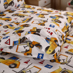Sdy 4Pcs Car Bedding Sheets Twin Size, Construction Print Sheet Set Included 1 Fitted Sheet With 14'' Deep Pocket + 1 Top Flat S