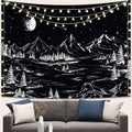 Apdidl Black And White Tapestry Starry Night Mountain Tapestries For Bedroom Aesthetic Moon And Stars Tapastry'S Wall Hanging Da