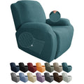 Jiviner Newest Design 4-Piece Recliner Chair Covers Stretch Jacquard Covers For Recliner Chair Recliner Slipcovers For Living Room Soft Recliner Protector With Pocket (Recliner, Peacock Blue)