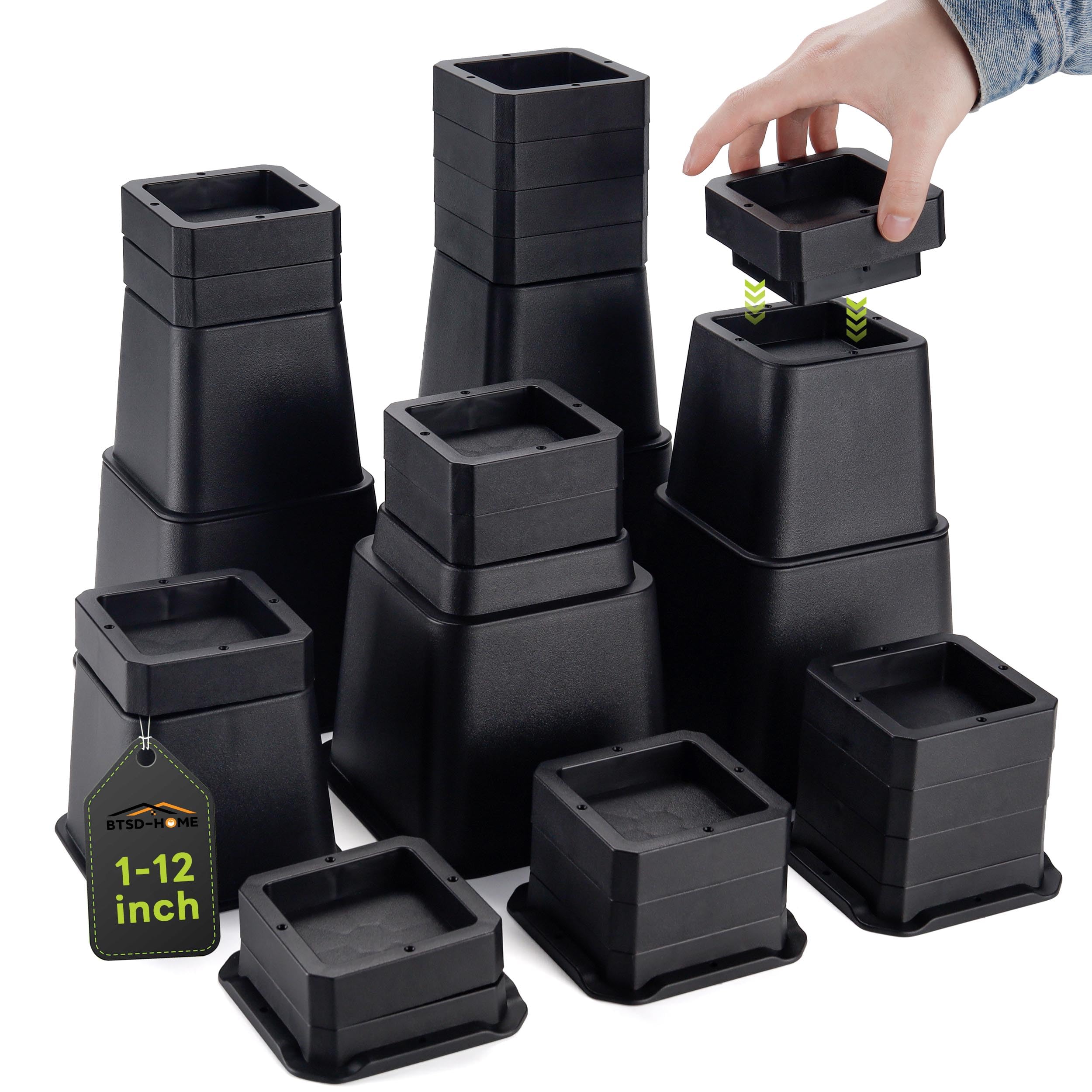 Btsd-Home Bed Risers 12 Inch Heavy Duty Stackable Furniture Risers For College Dorm Bed Sofa Table Couch Chair Bed Raisers Block