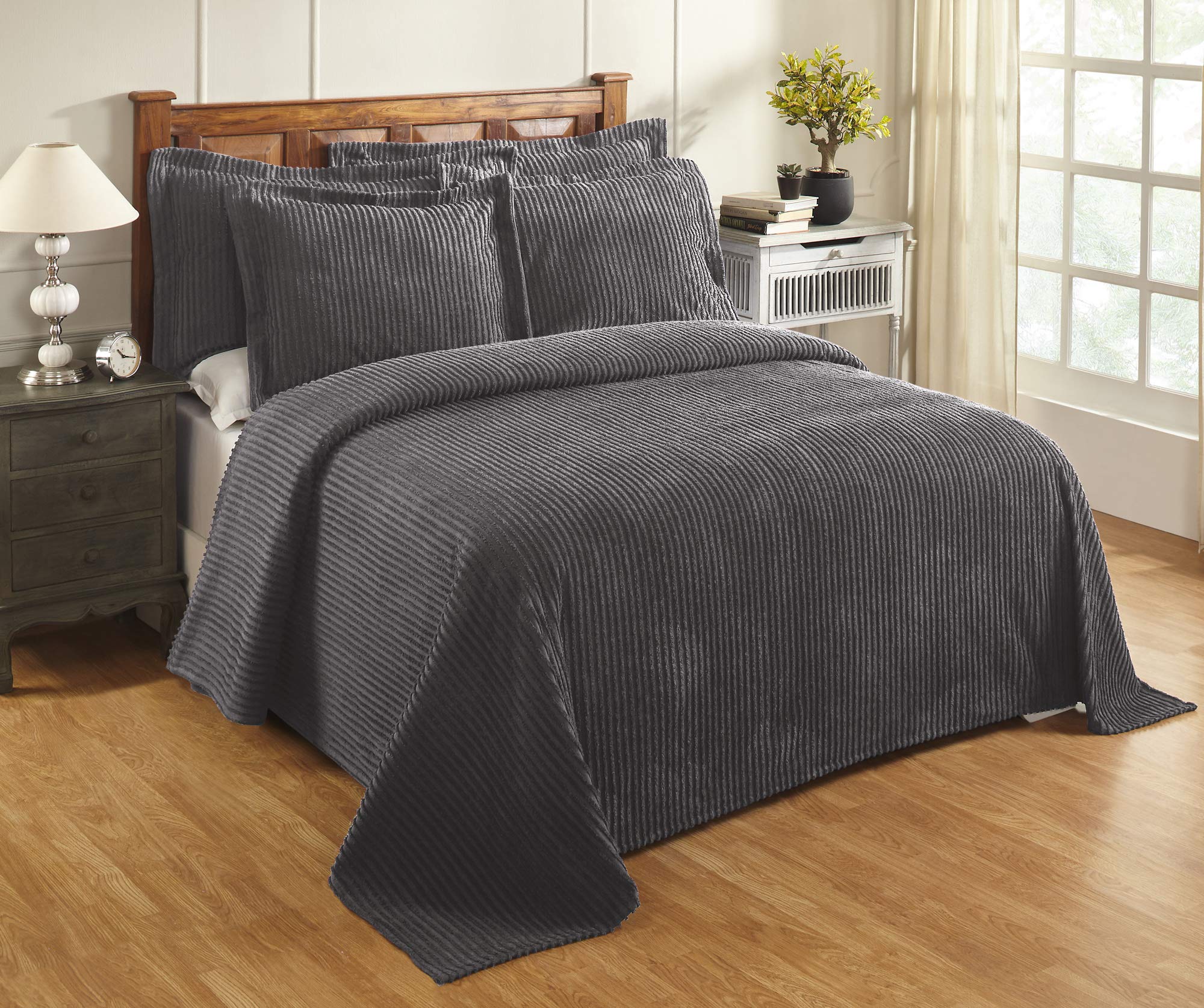 Better Trends Chenille Bedspreads Queen, Jullian Collection Bold Stripes Design In Gray - Super Soft, Lightweight Bedspreads, 10